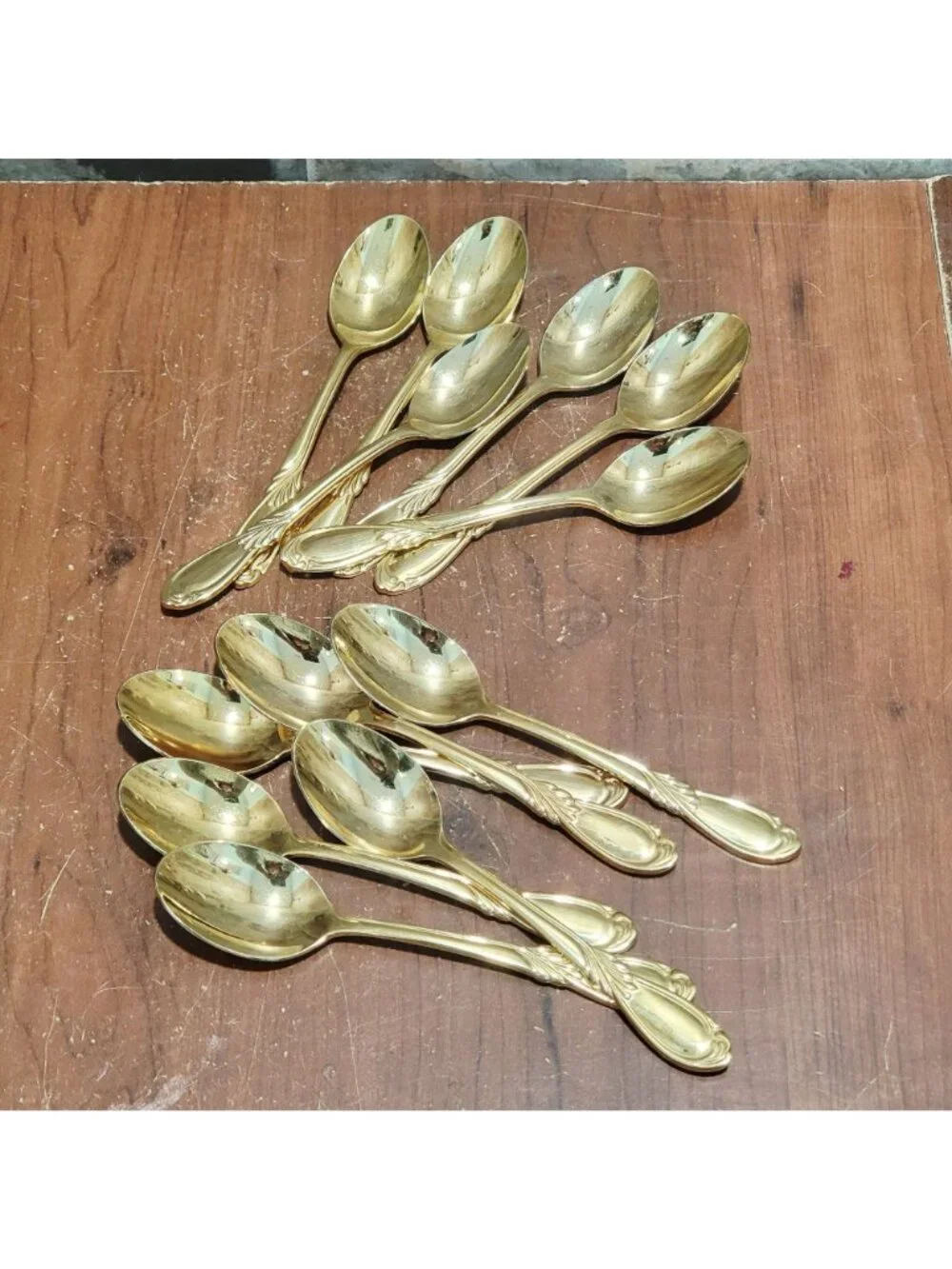 12 Piece Gold Electroplated Teaspoons Classic Plume Marked Stainless Steel Korea
